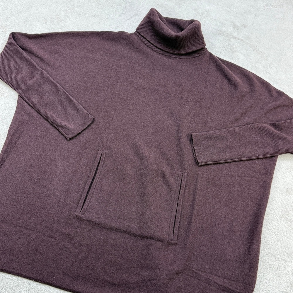 Garnet Hill Sweater Womens L Purple Wool Cashmere Kangaroo Pocket Quiet Luxury